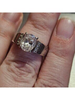 (721) Sterling Silver Oval Cubic Zirconia Ring Side Accents 925 Elegant Design